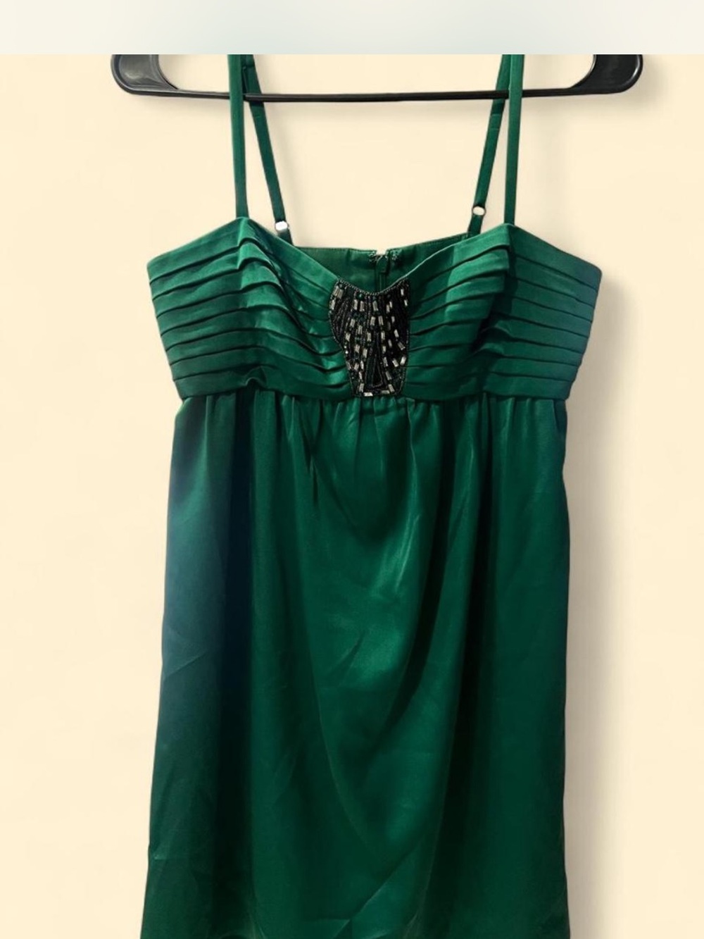 BCBG size 4 beaded Emerald Green Strappy Satin Dress